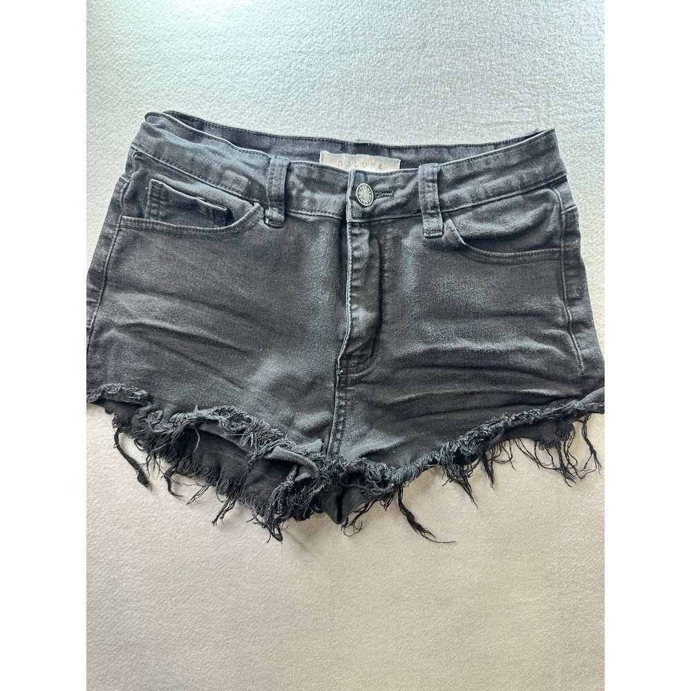 Nature Black Denim Cut Off Style Jean Shorts Mid Rise Size Medium Waist 26